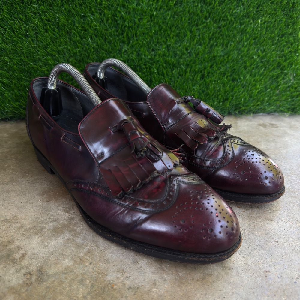 Vintage 90s Bostonian Kiltie Tassel Loafers Wingtip Dress Shoes Burgundy 9